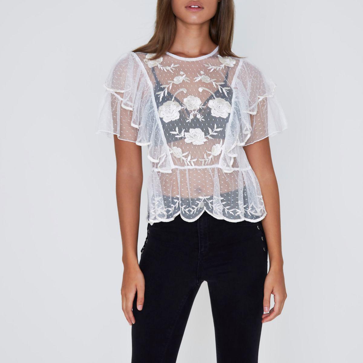 Shoptagr White Lace Bardot Crop Top by River Island